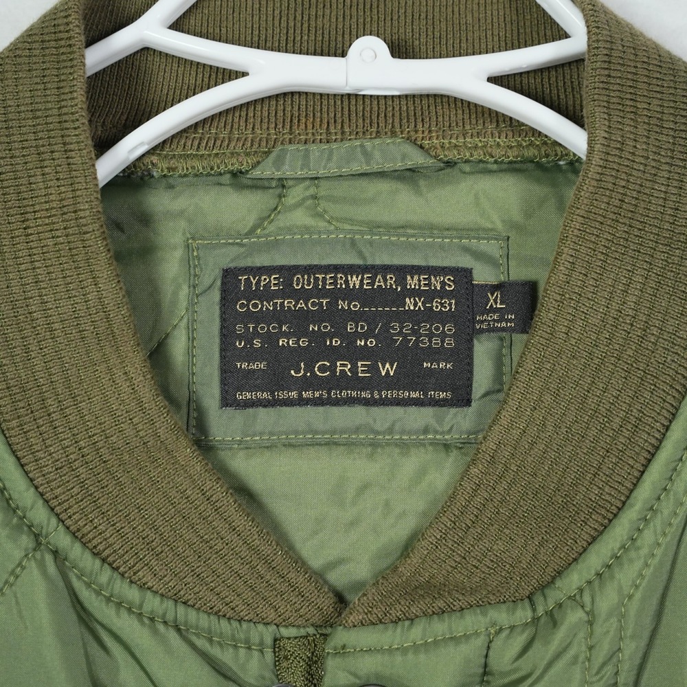 J.Crew Mens Olive Green Quilted Bomber Jacket XL Military Style Onion Quilt - Picture 2 of 9